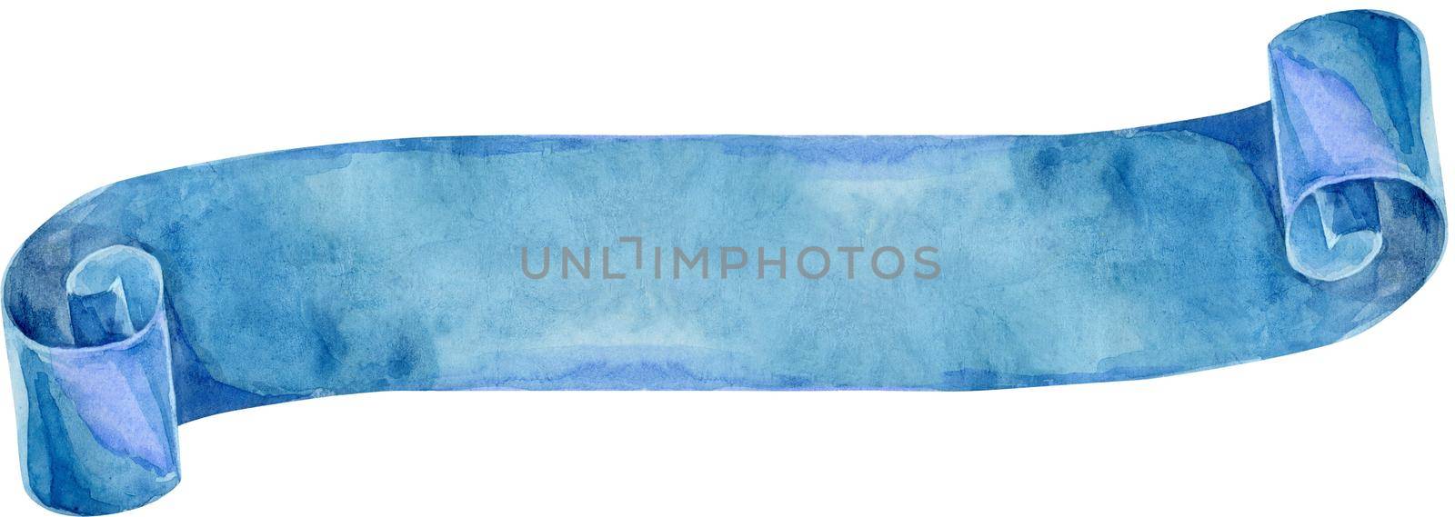 Watercolor vintage blue ribbon. Hand painted banners isolated on white background. by NataOmsk