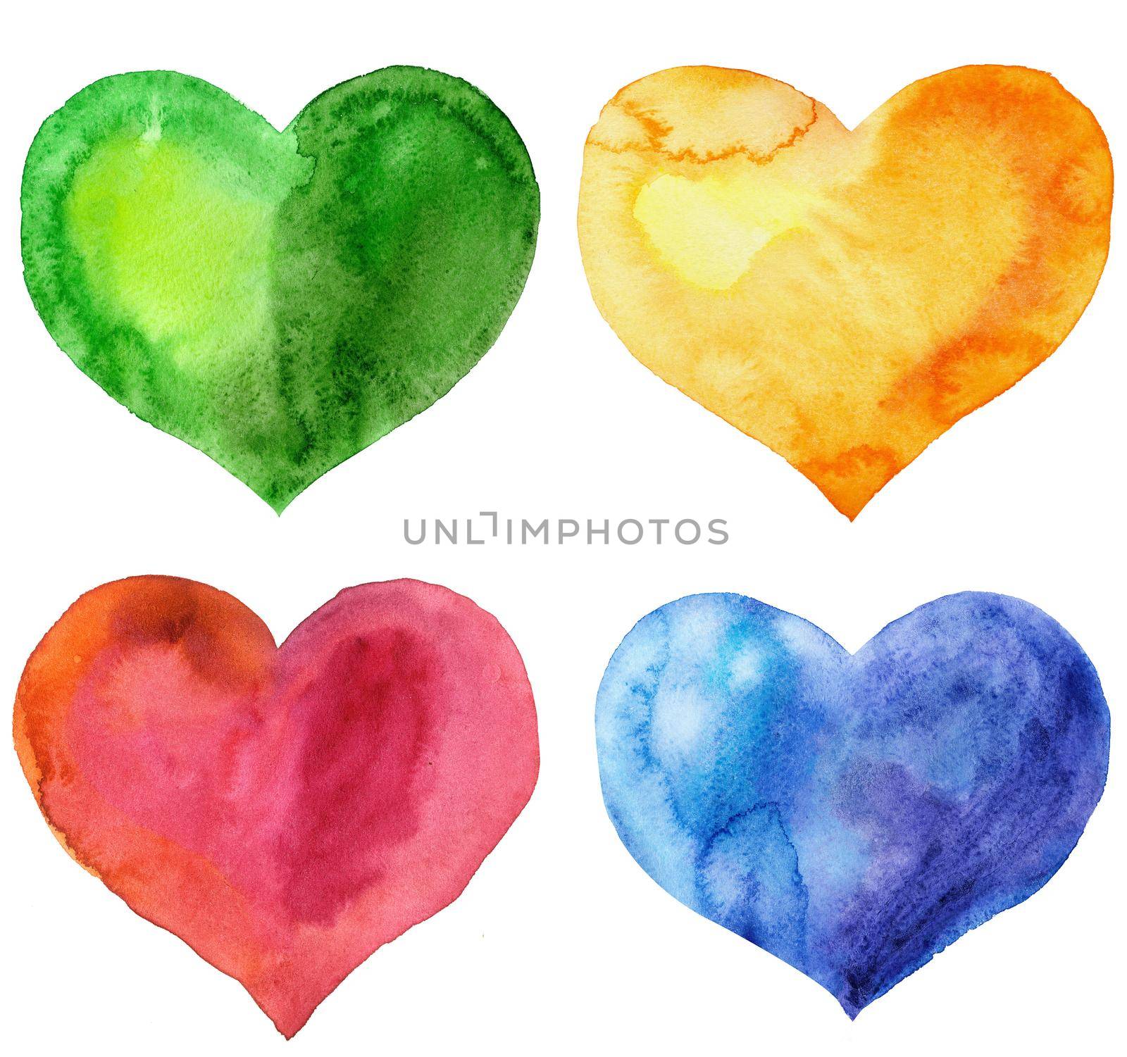 Set of watercolor hearts with different colors by NataOmsk