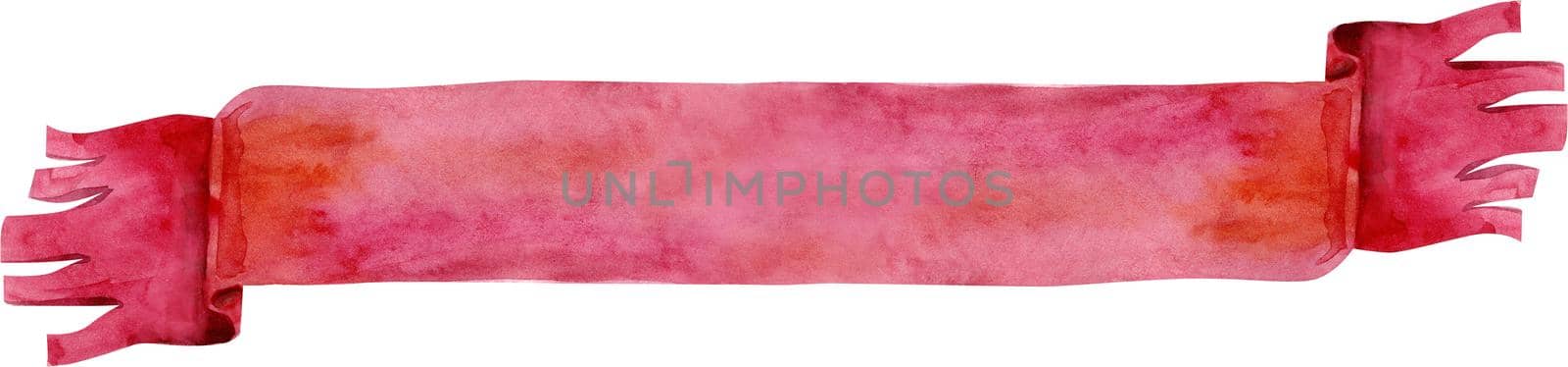 Watercolor red ribbon. Hand painted banners isolated on white background. by NataOmsk