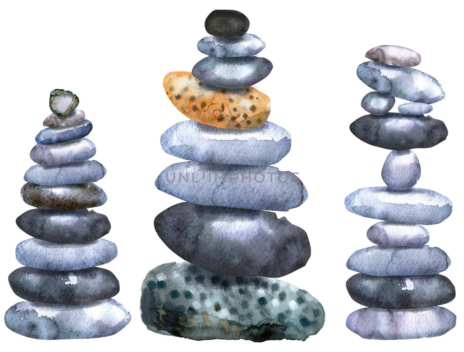 Watercolour painting of a stacks of flat pebbles by NataOmsk