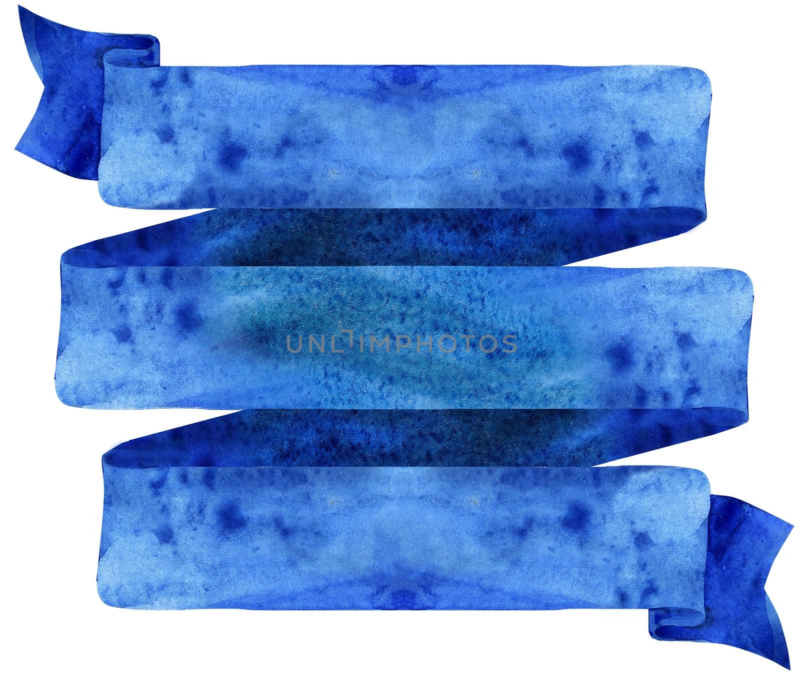 Watercolor dark blue ribbon. Hand painted banners isolated on white background. by NataOmsk