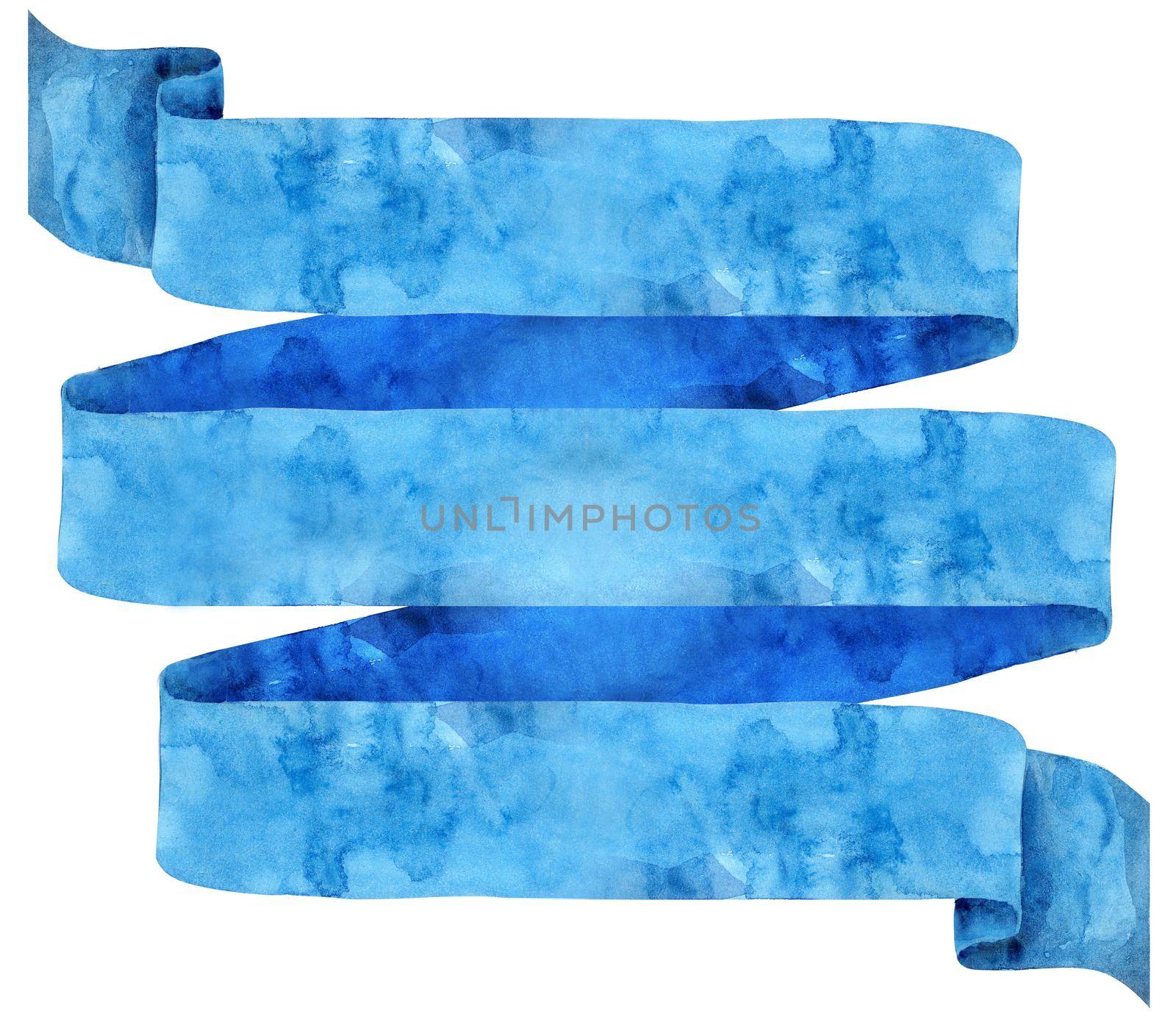 Watercolor blue ribbon. Hand painted banners isolated on white background. by NataOmsk