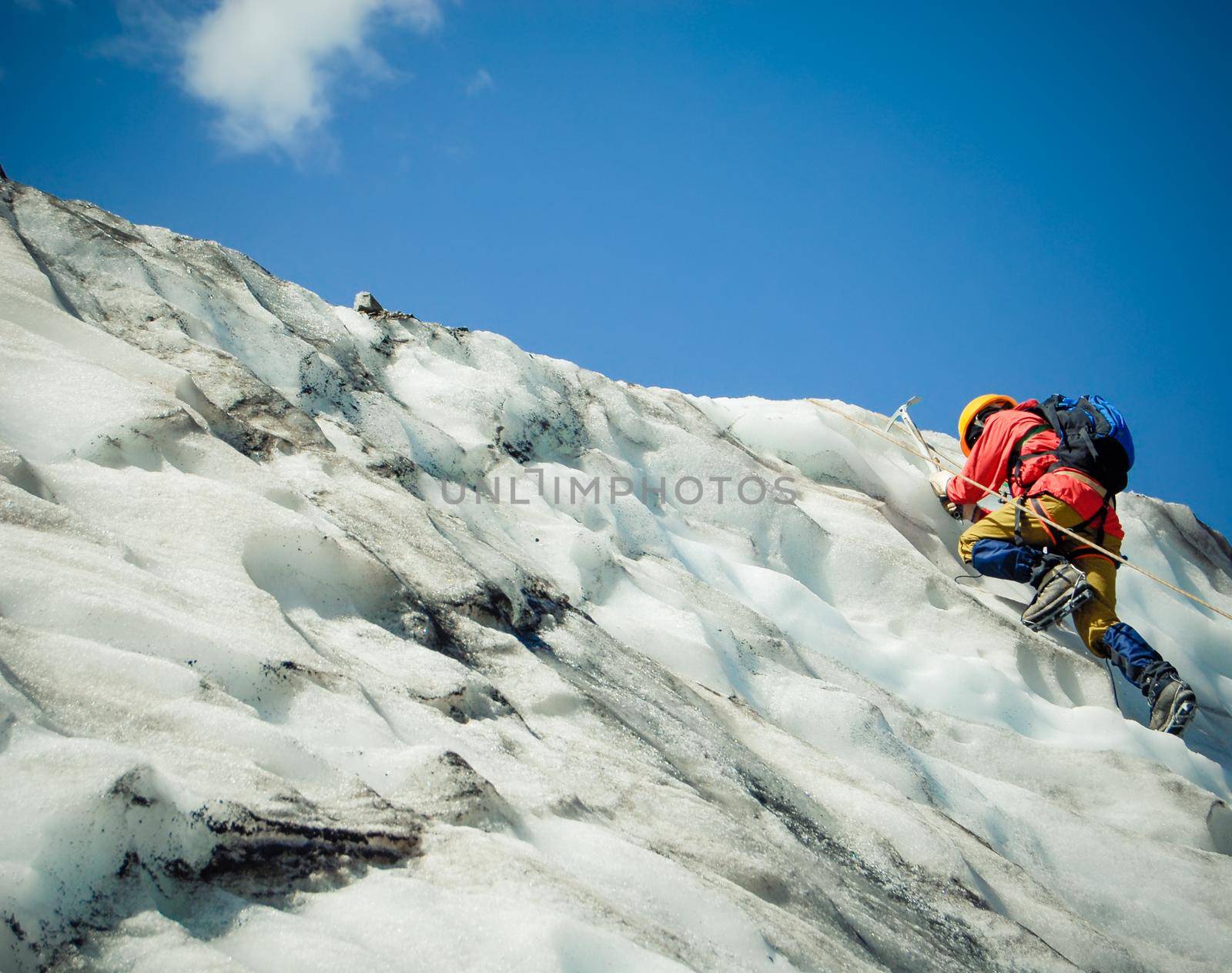 Mountaineer makes his way up to the top