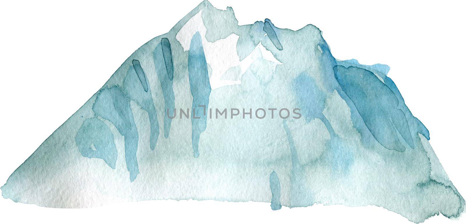 Beautiful hand drawn colorful mountain on white background. Nature landscape. Watercolor painting