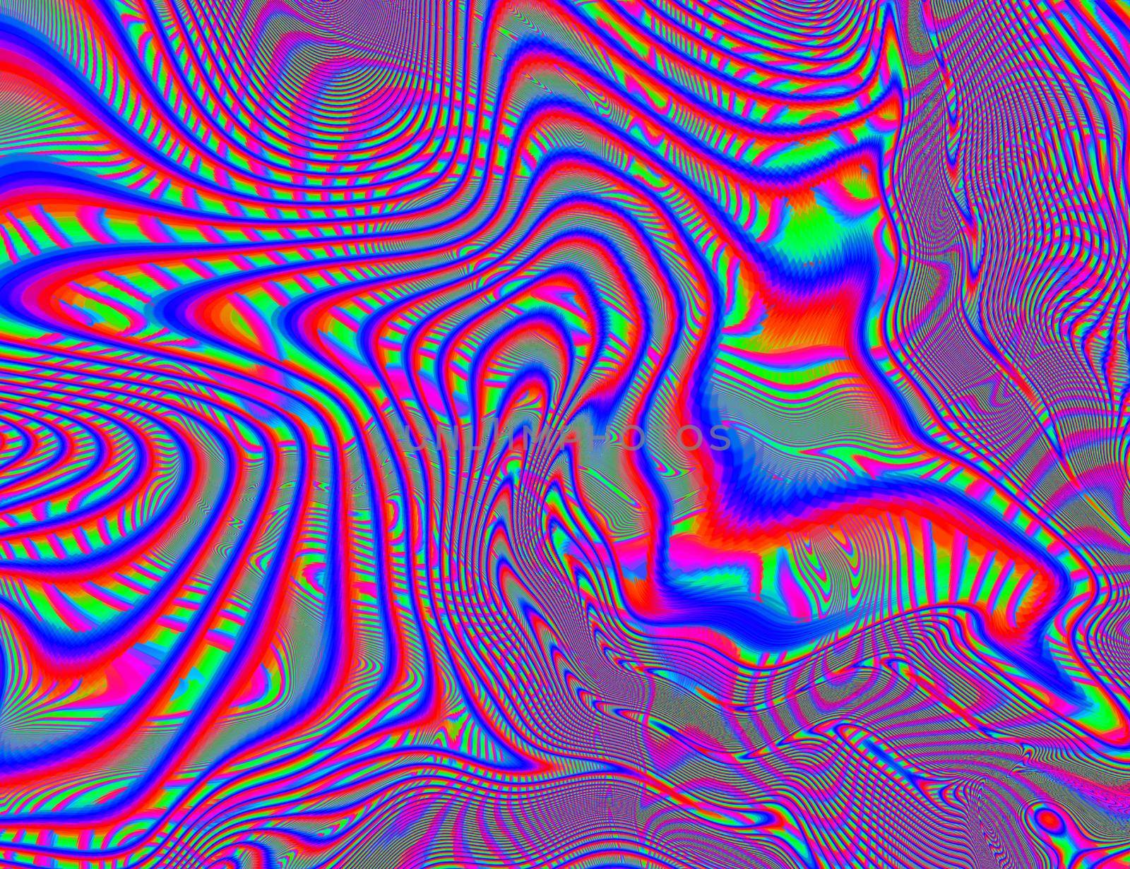 Psychedelic Rainbow Background LSD Colorful Wallpaper. Abstract Hypnotic Illusion. Hippie Retro Texture.