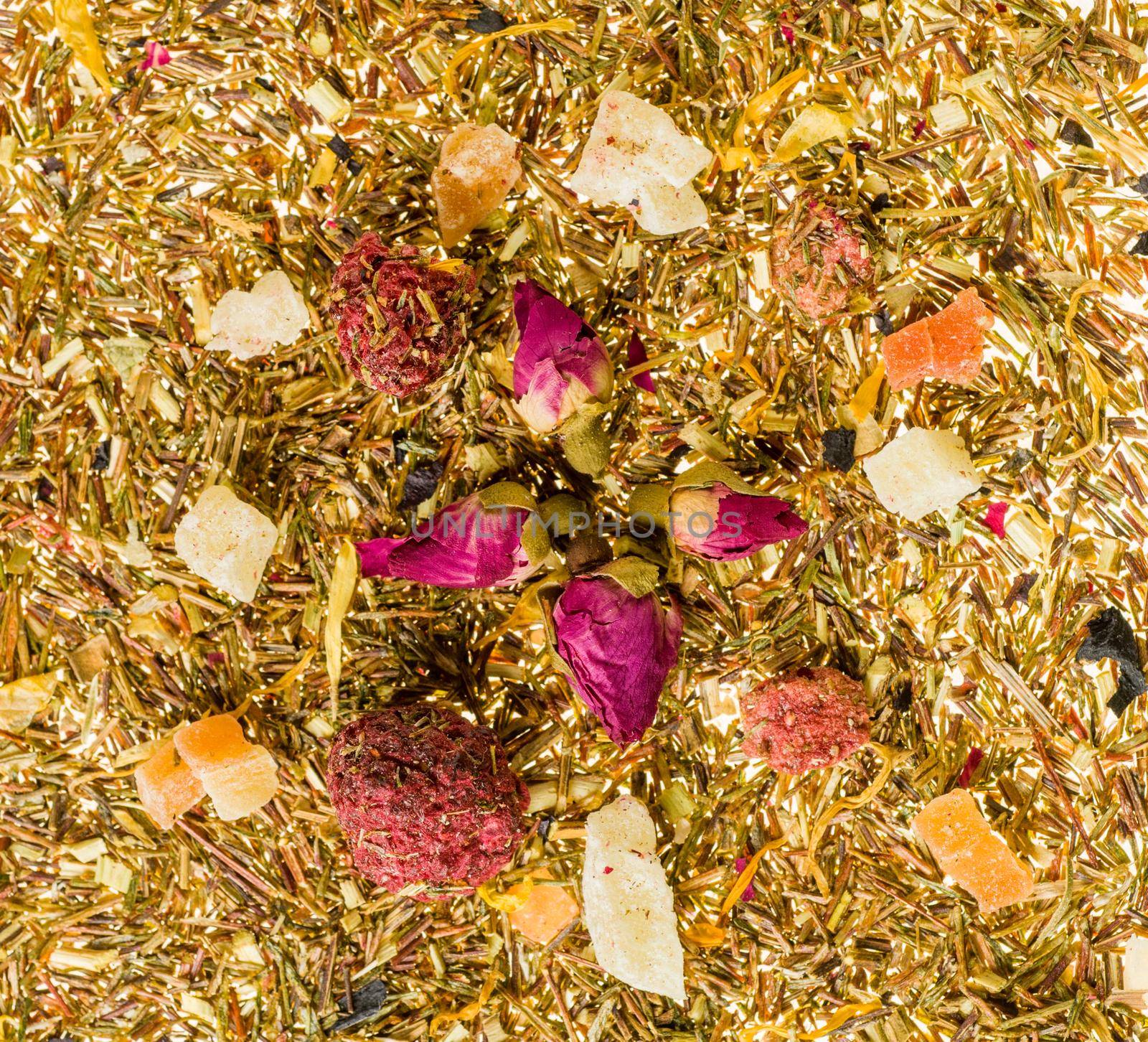 Heap of dry chinese green tea - background texture. Macro shot