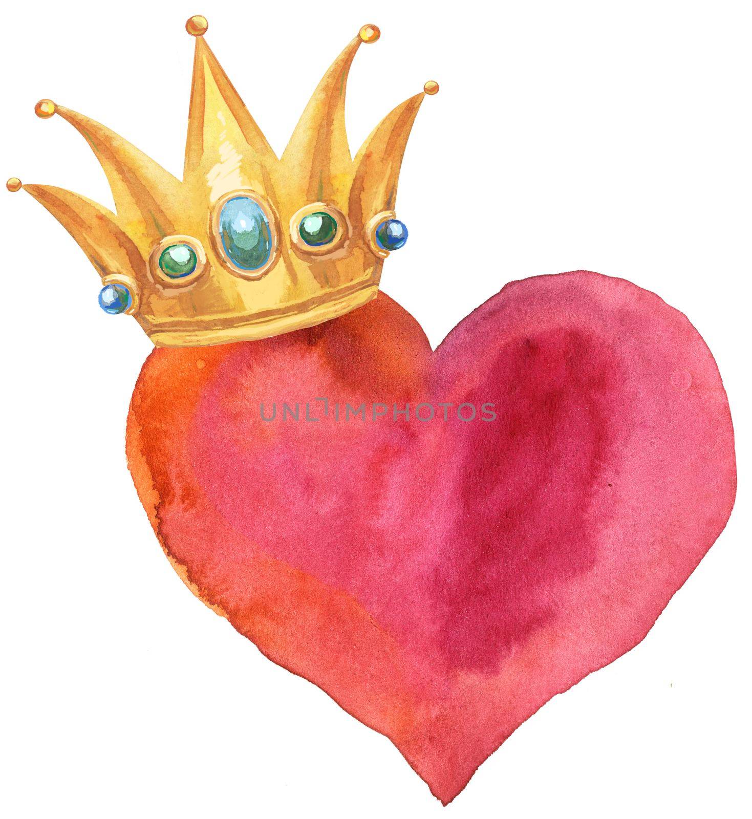 watercolor red heart with crown by NataOmsk