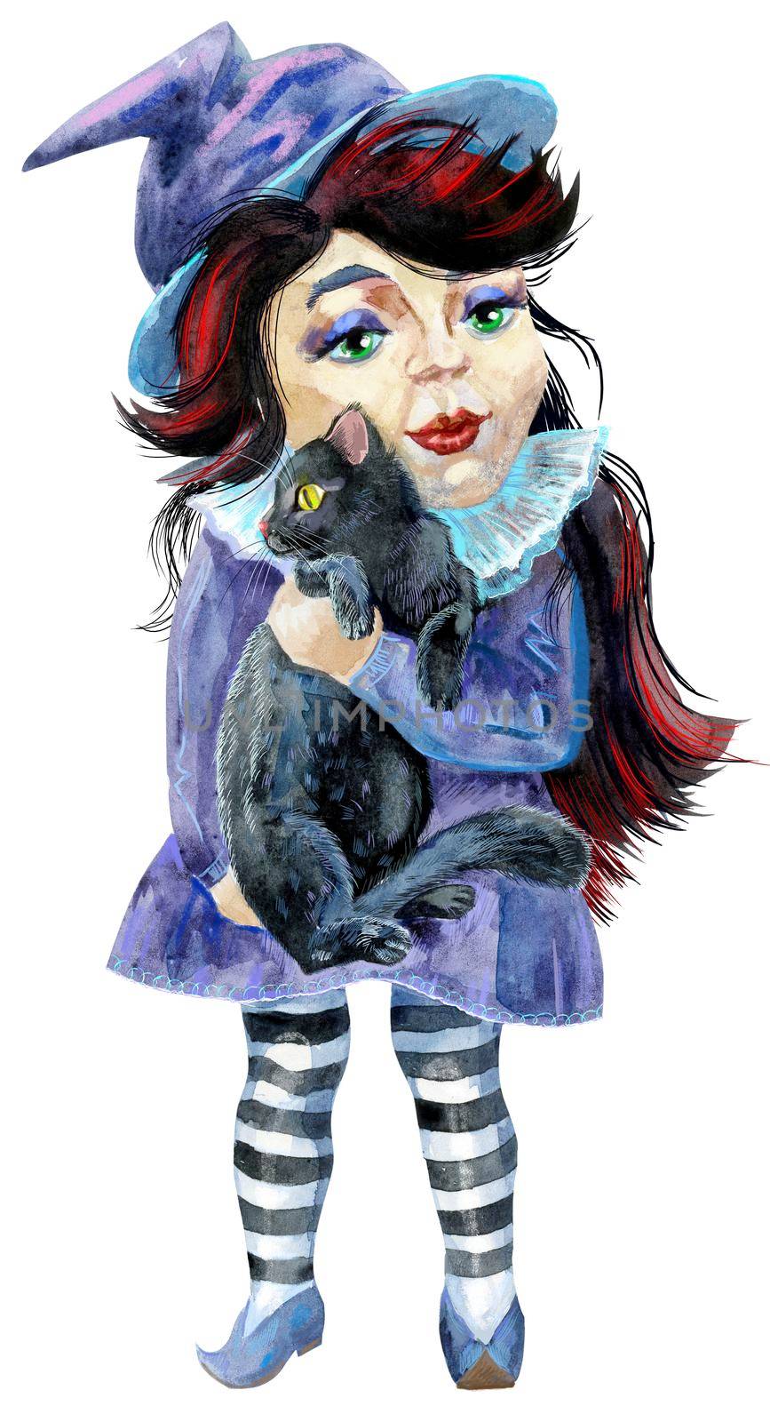Halloween holiday little girl witch and cat by NataOmsk