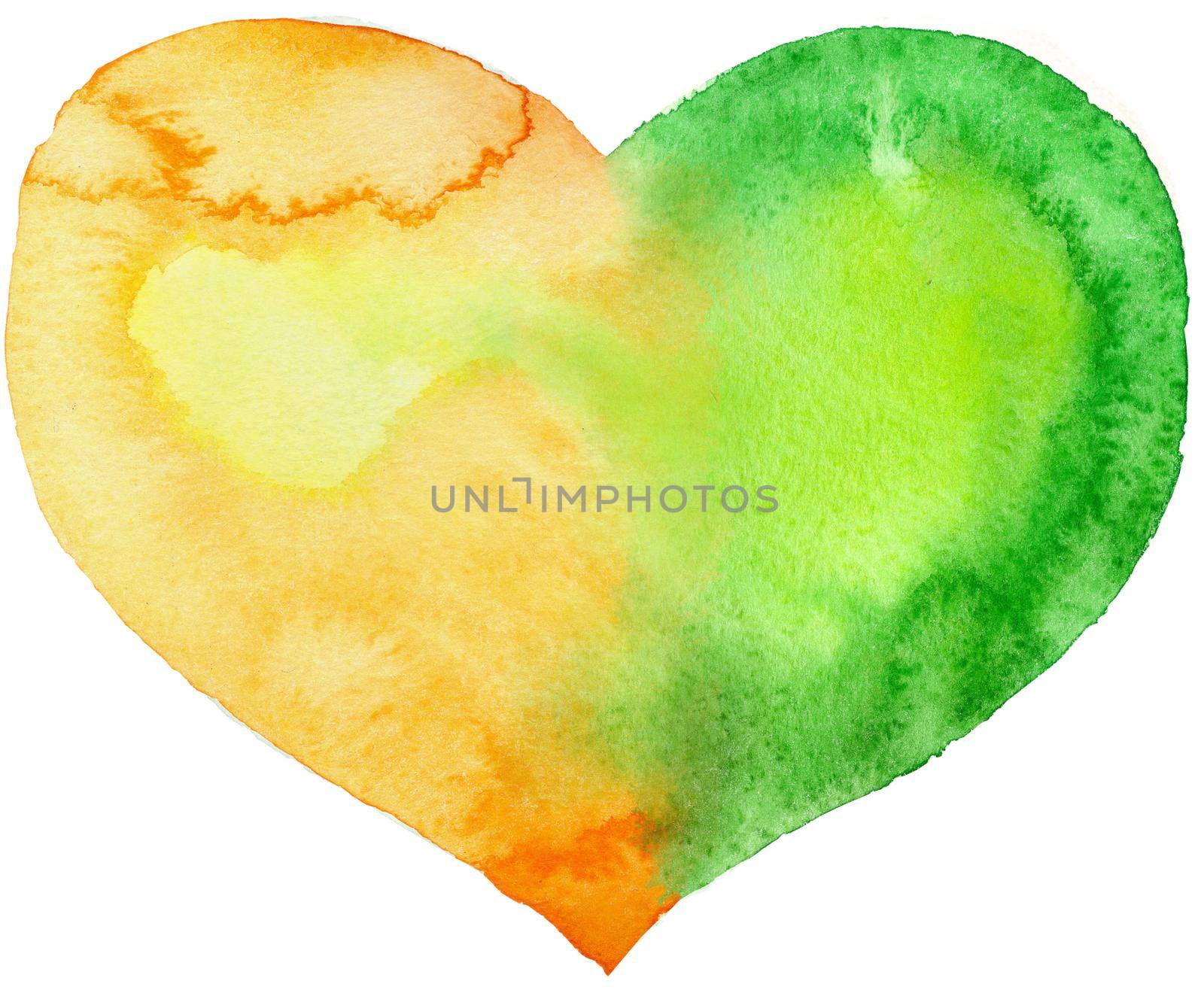 watercolor heart with light and shade, painted by hand