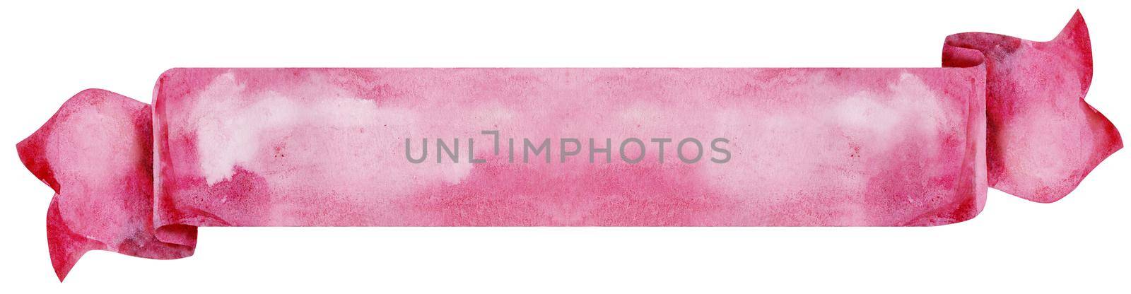 Watercolor pink ribbon. Hand painted banners isolated on white background. by NataOmsk
