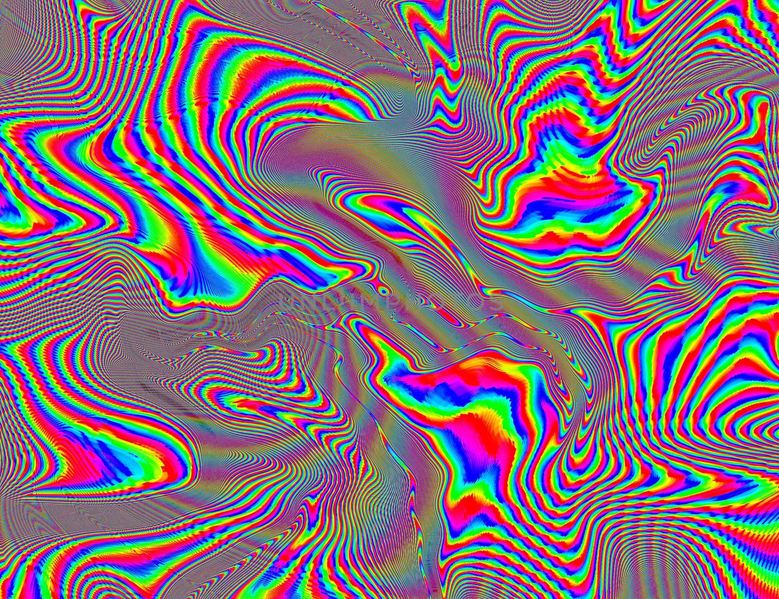 Psychedelic Rainbow Background LSD Colorful Wallpaper. Abstract Hypnotic Illusion. Hippie Retro Texture.