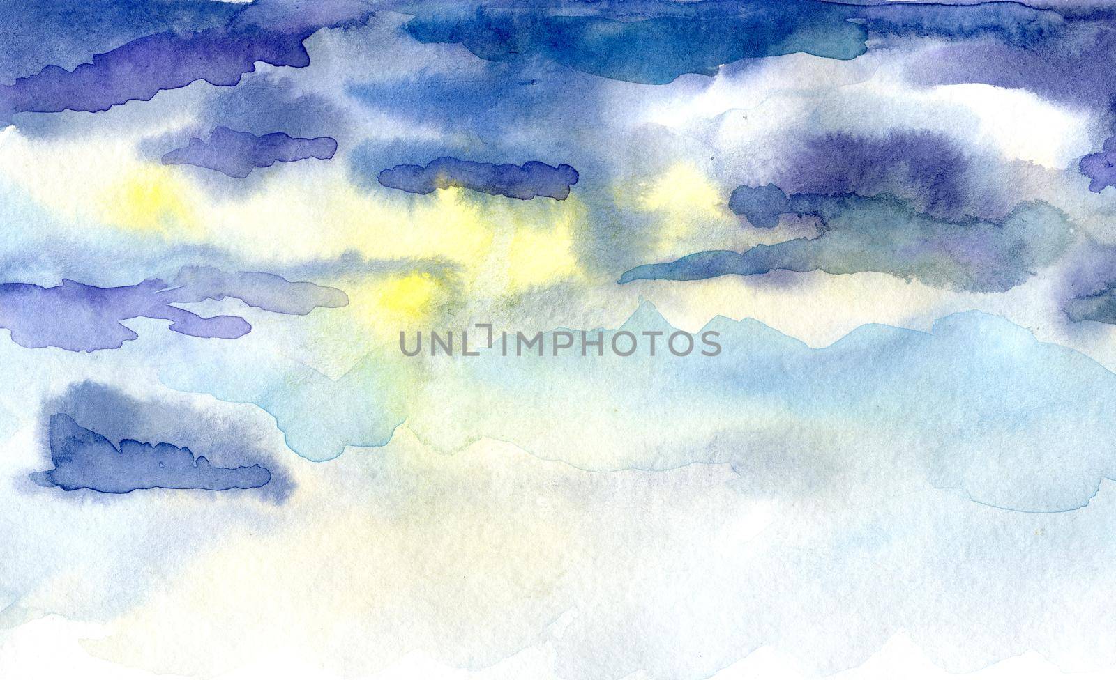 Watercolor illustration of sky with cloud. Artistic natural painting abstract background. Season, heaven