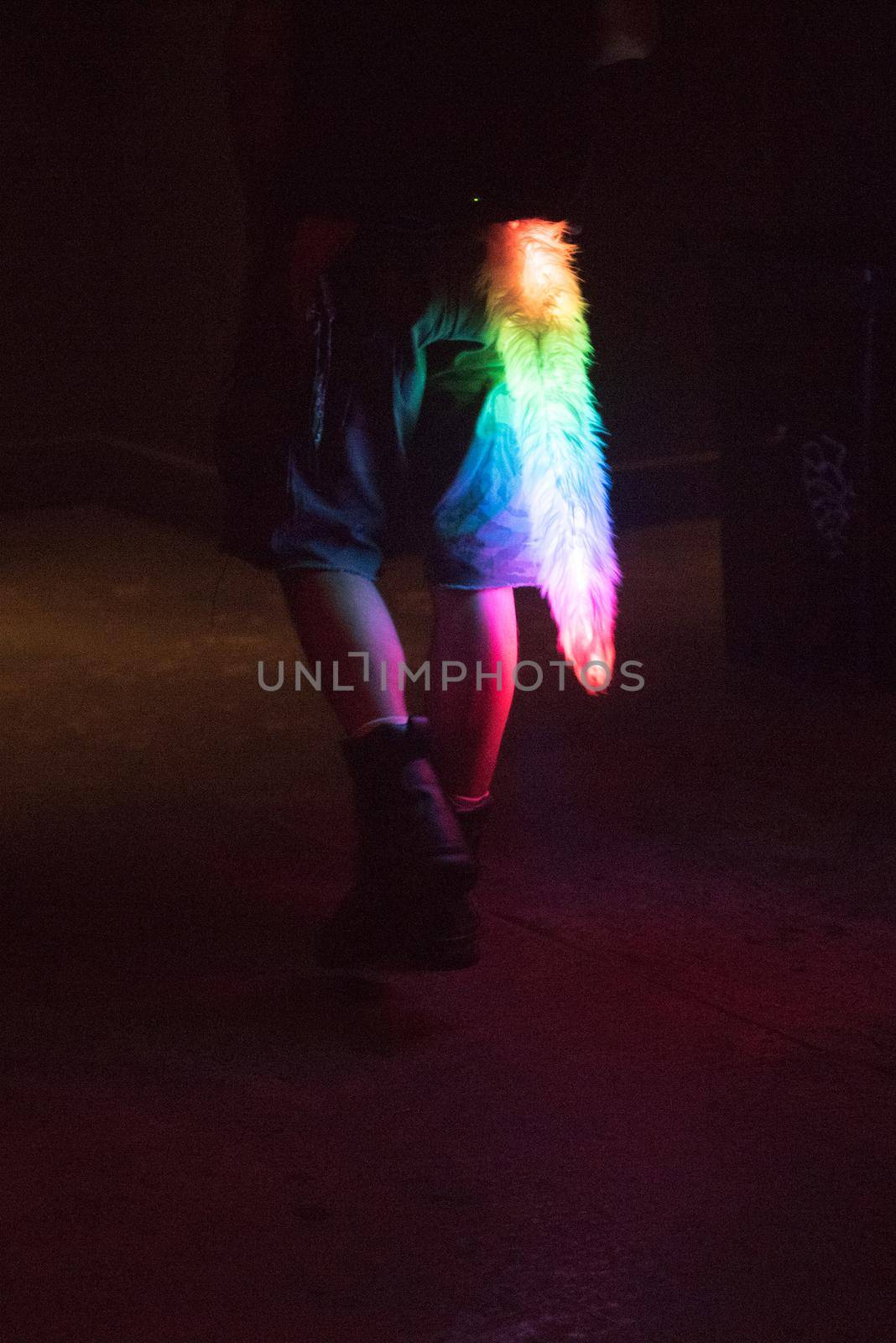 Colorful neon raccoon tail glowing