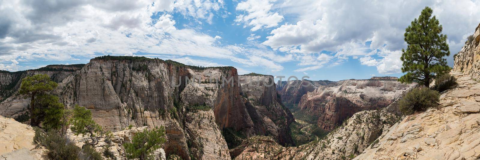 Aerial from Canyon Overlook Trail in Zion National Park Utah.