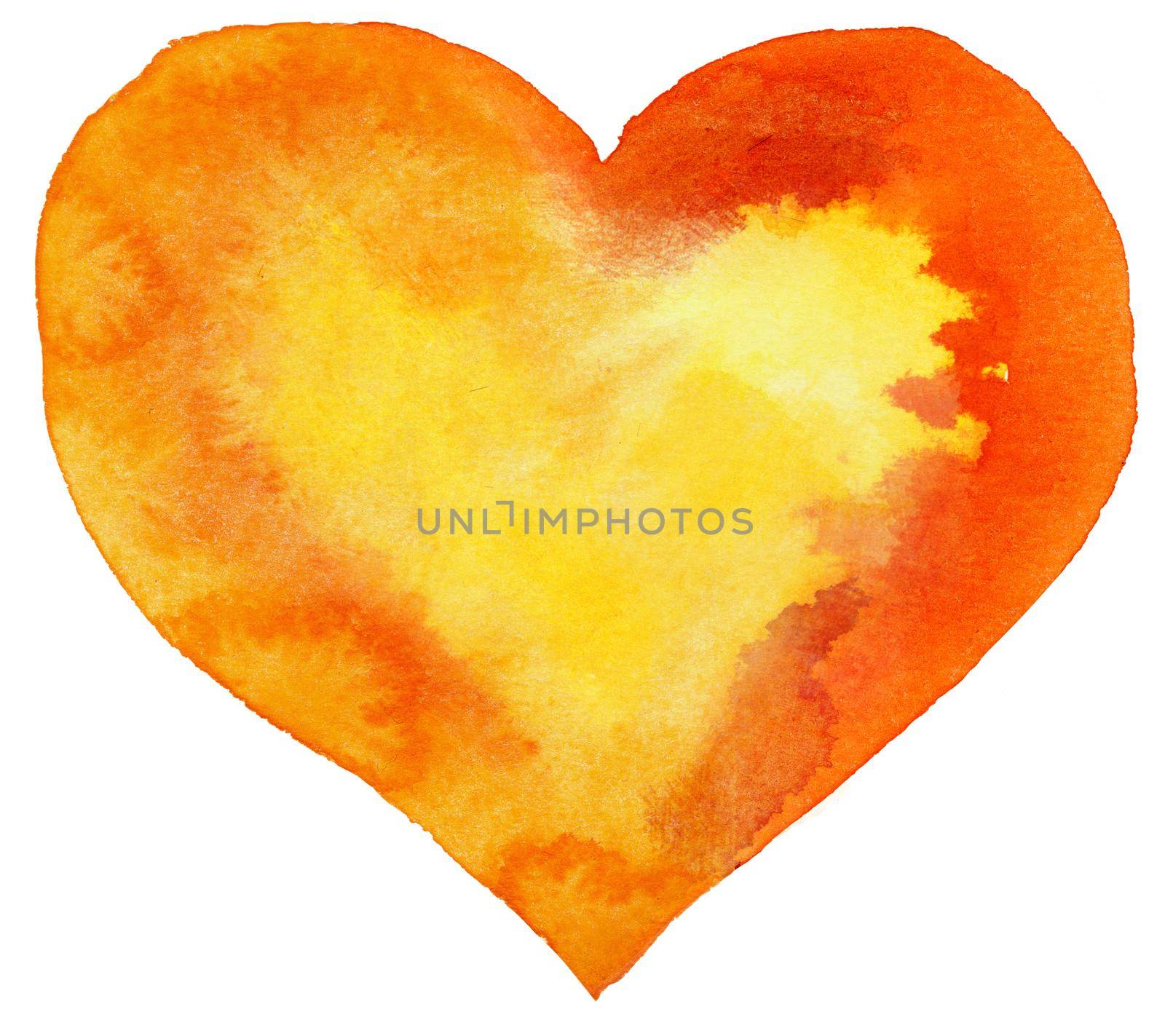 watercolor orange heart with yellow center by NataOmsk