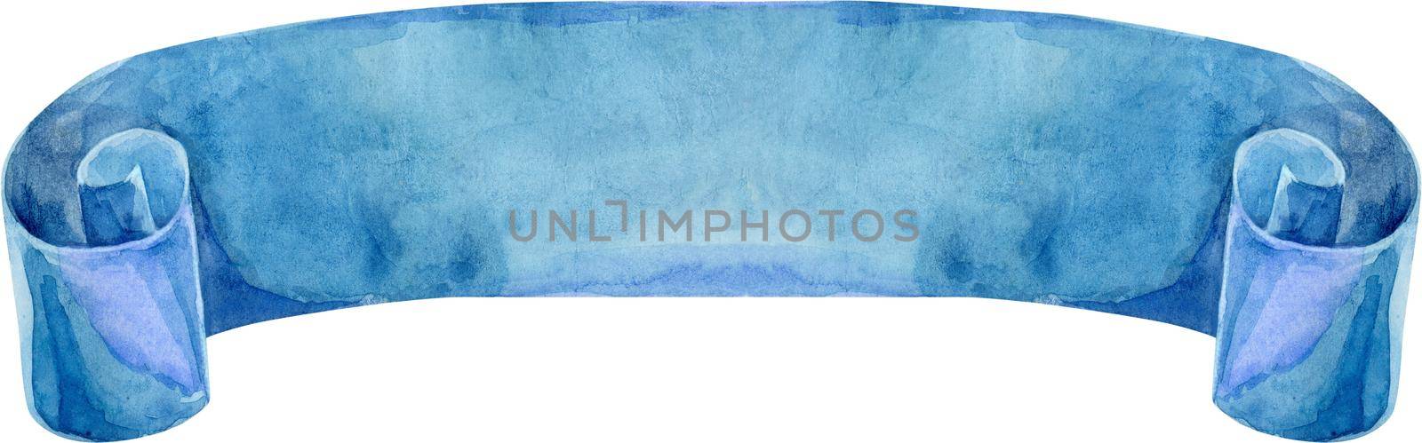 Watercolor vintage blue ribbon. Hand painted banners isolated on white background. by NataOmsk