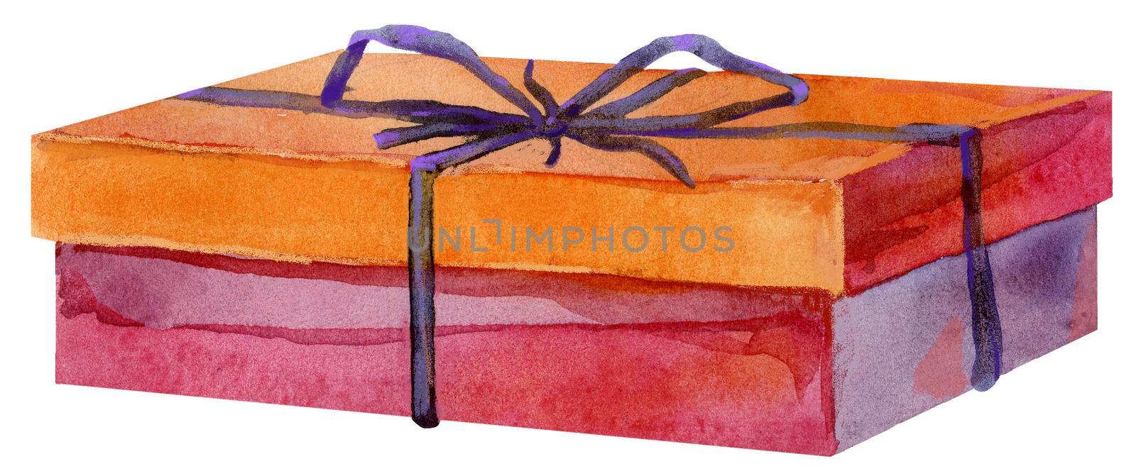 Watercolor painting of gift with a bow. by NataOmsk