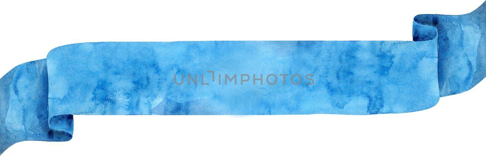 Watercolor blue ribbon. Hand painted banners isolated on white background. by NataOmsk