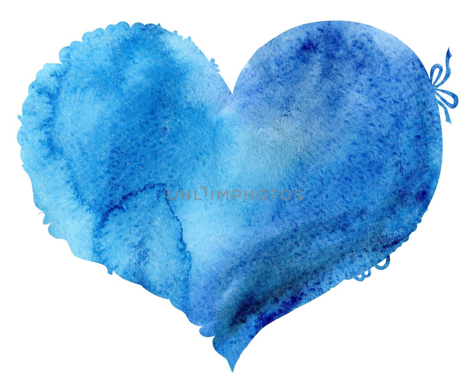 watercolor blue heart with light and shade, painted by hand