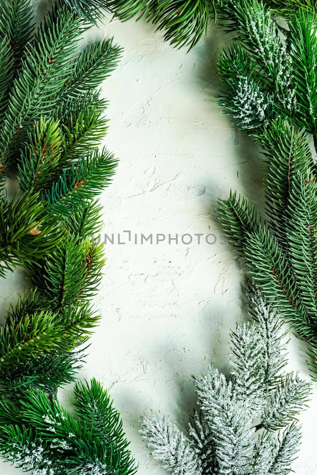 Minimalistic Christmas card concept on concrete background with copy space