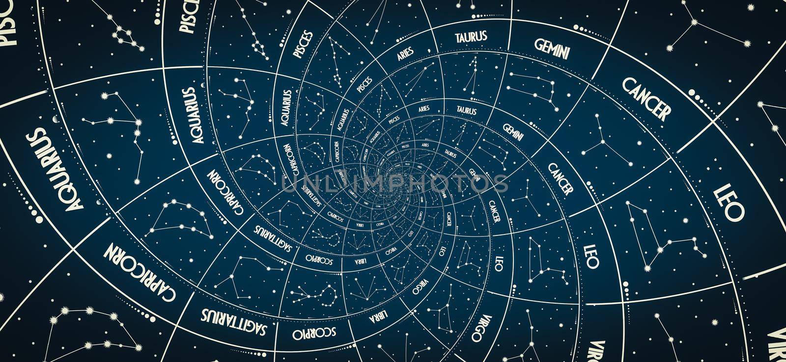 Droste effect background. Abstract design for concepts related to astrology, fantasy, time and magic.