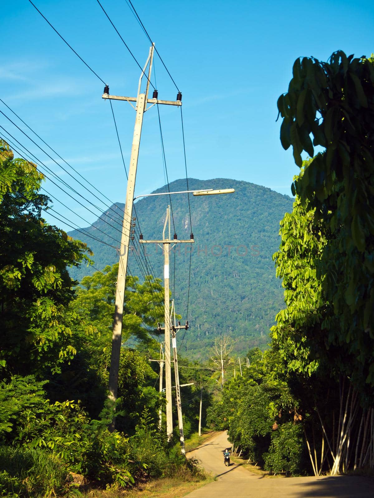 small road to the mountain in the countryside by Satakorn