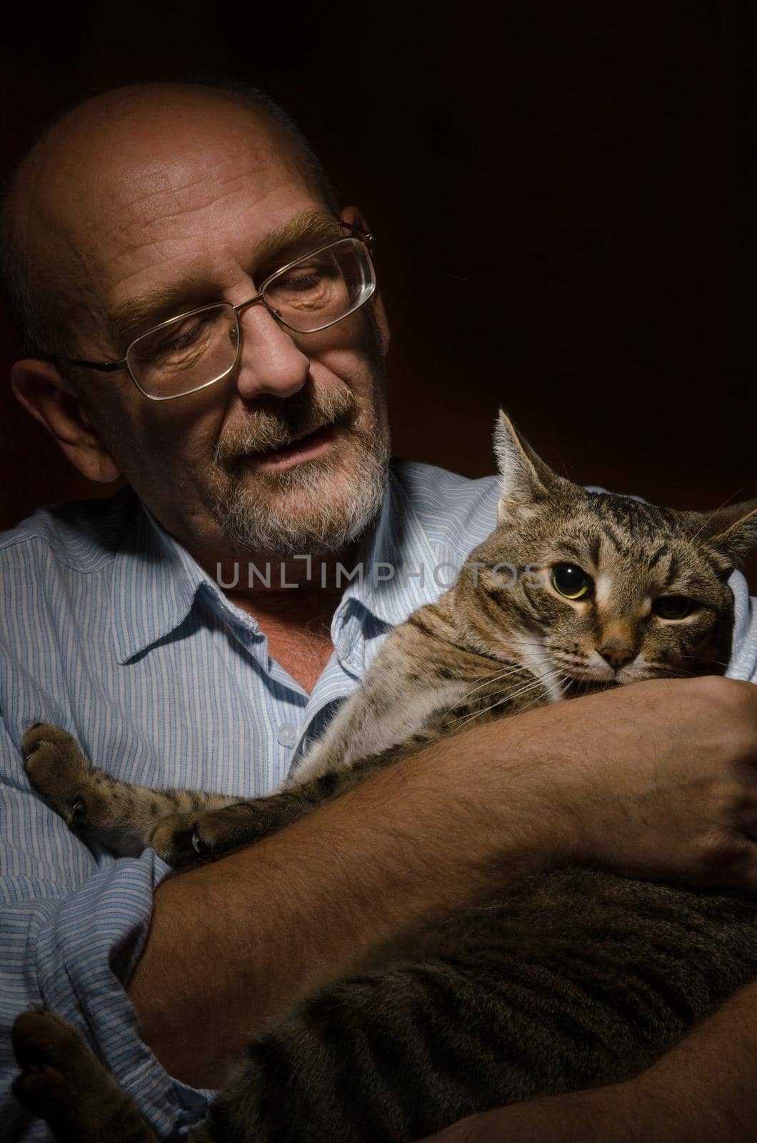 Low key shot of mature man with his cat