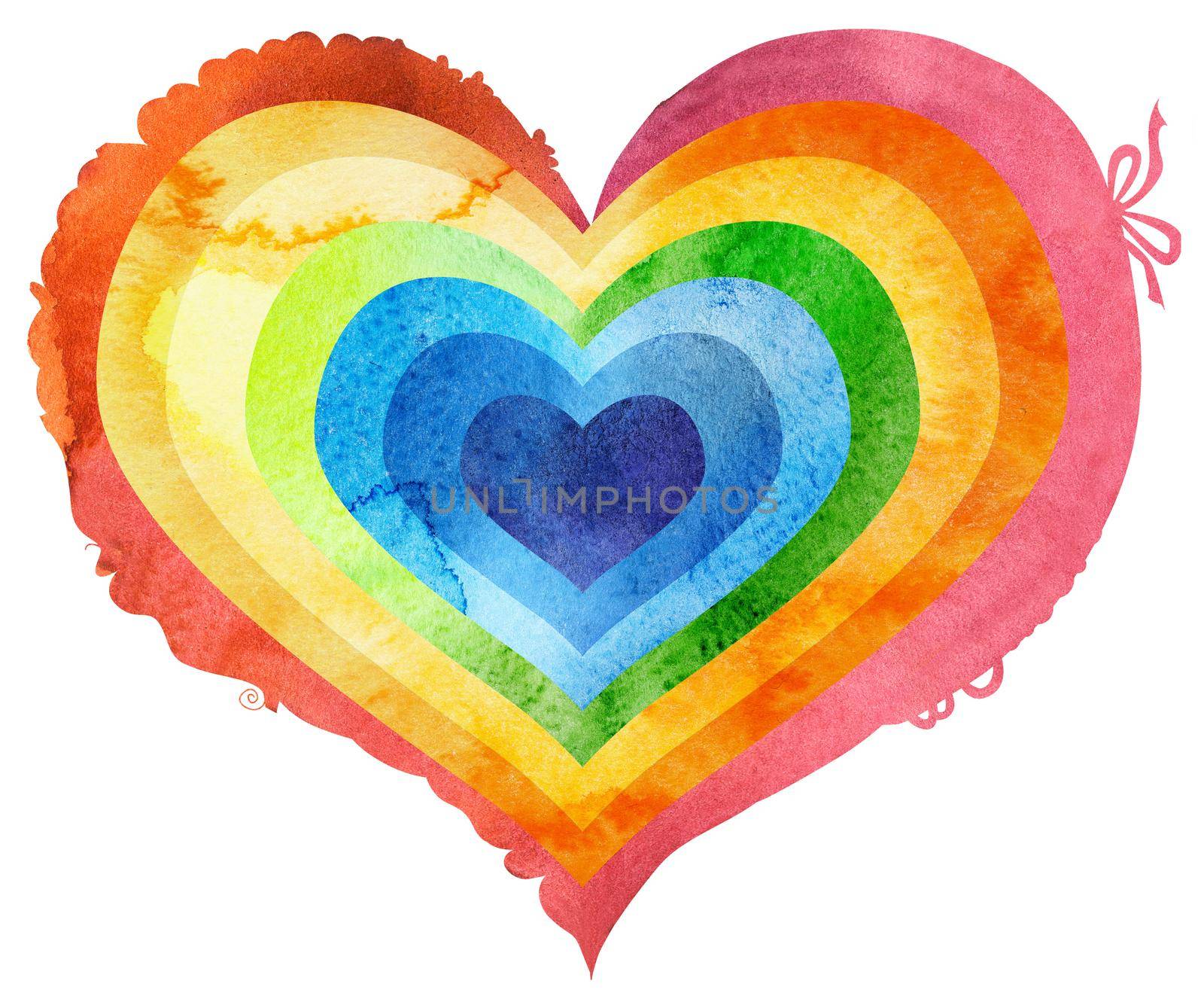 Watercolor textured rainbow heart with a lace edge by NataOmsk