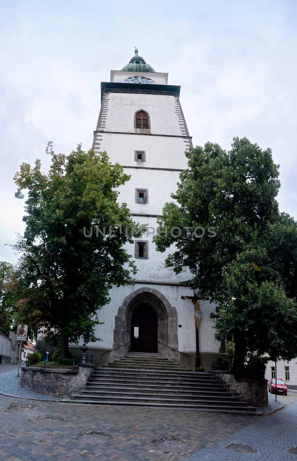 Trebic, Czechia. 26th of August 2021.  Municipal tower in Trebic, Czech republic. Travel destination. Architectural theme
