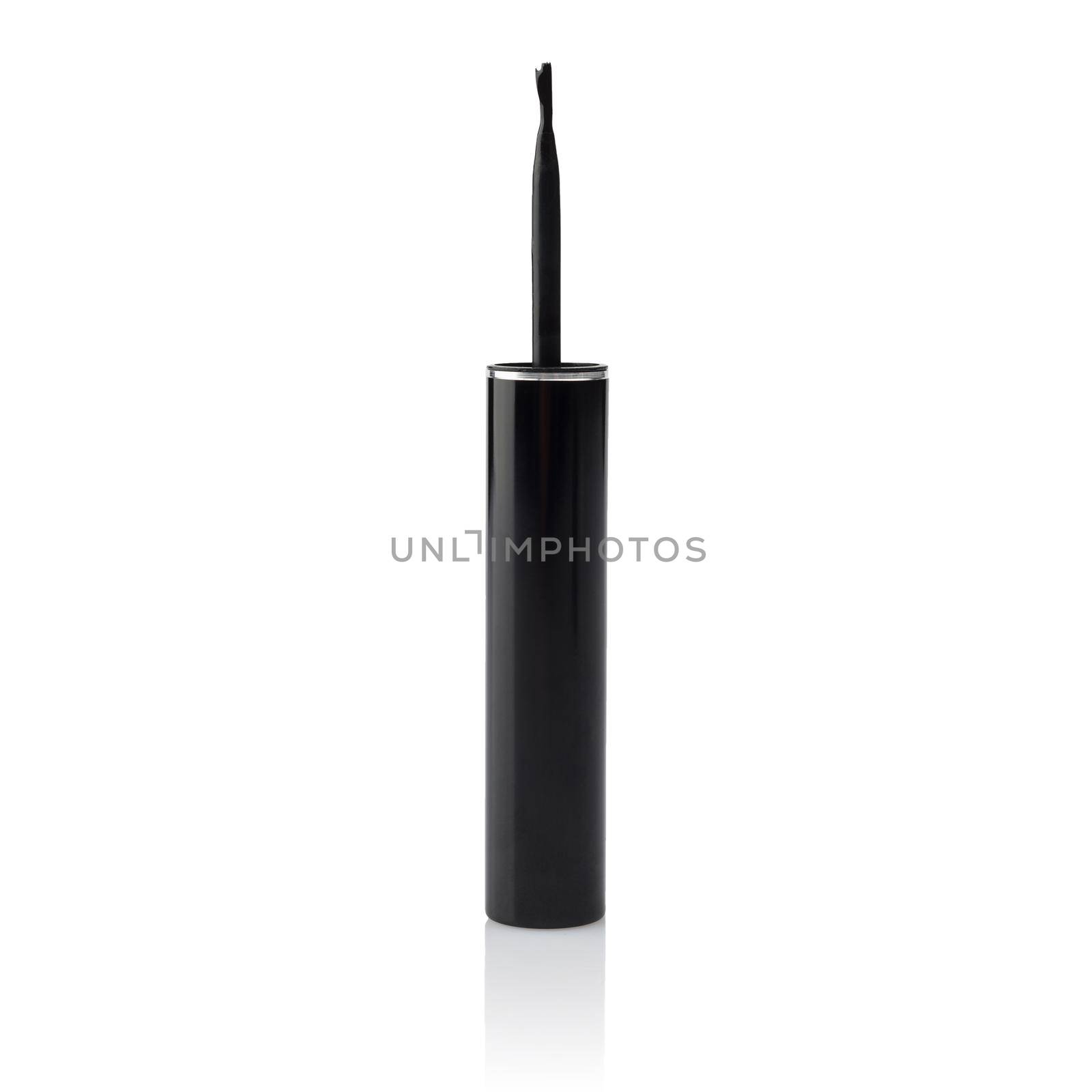 Liquid black eyelinder brush over white