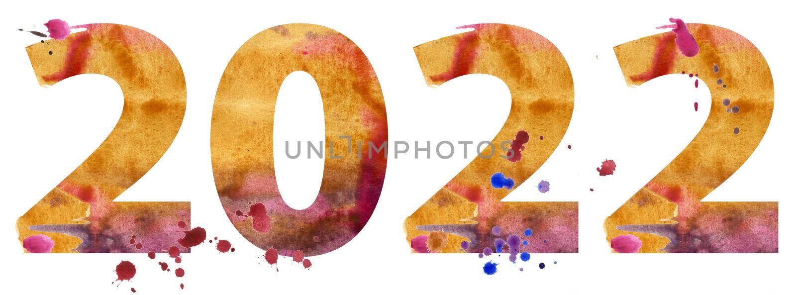 New year 2022 watercolor number isolated on the white background