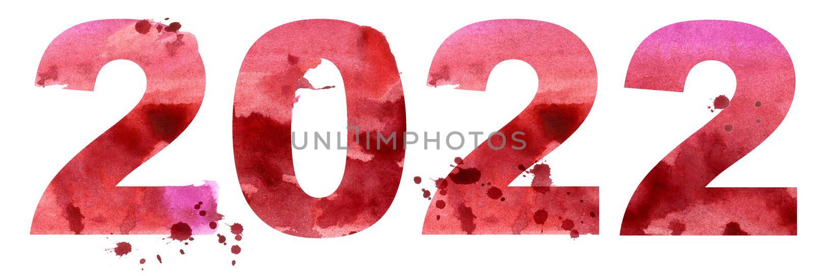 Watercolor illustration new year two thousand and twenty two by NataOmsk