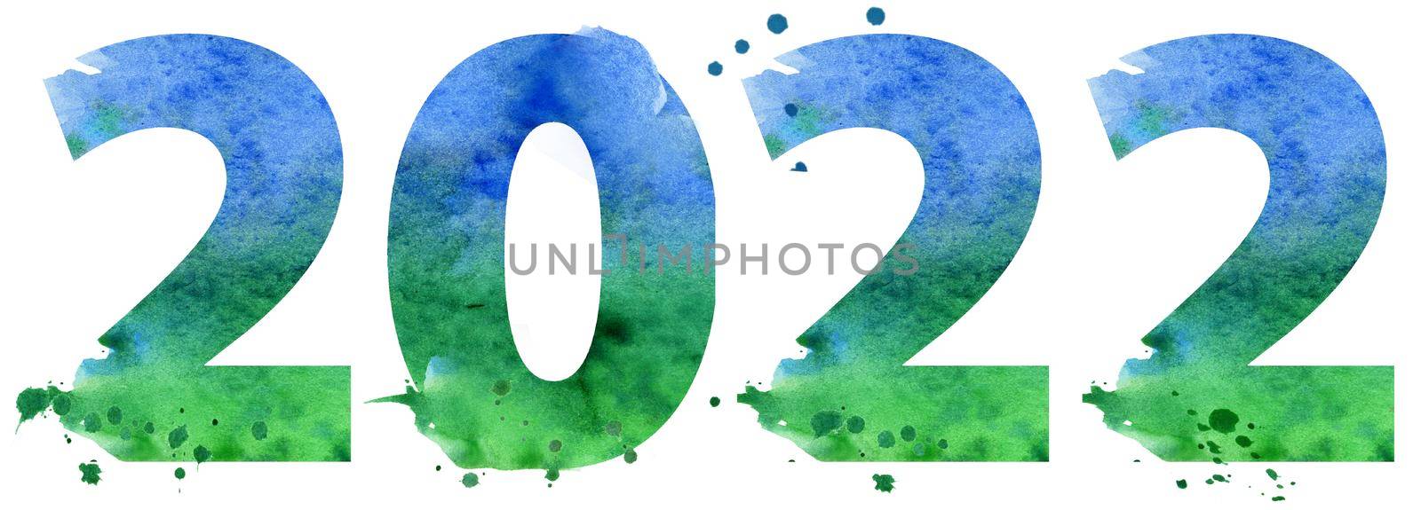 Watercolor illustration new year two thousand and twenty two by NataOmsk