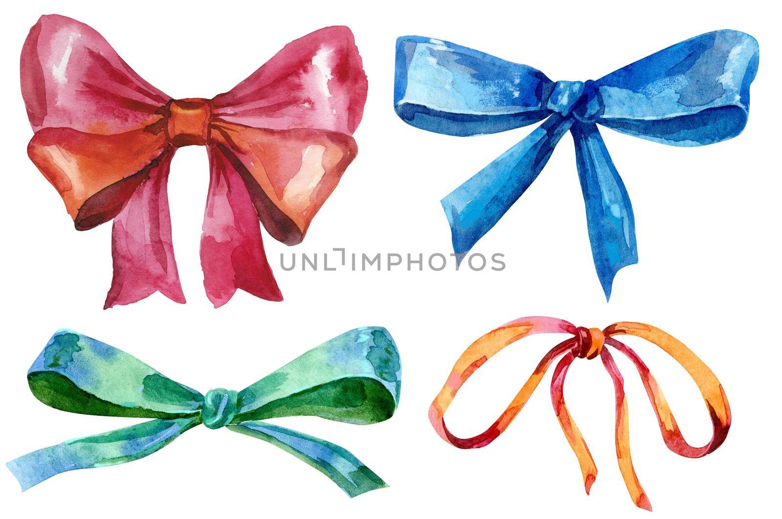 Set of watercolor bows of different colors by NataOmsk