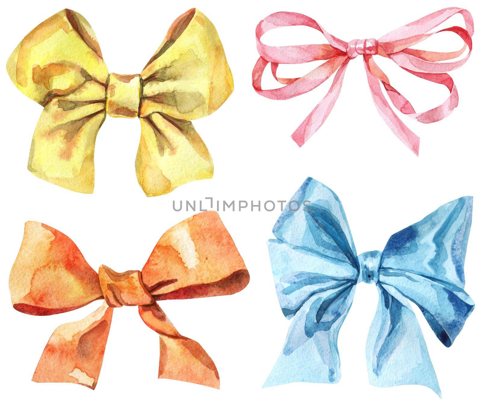 Set of watercolor bows of different colors by NataOmsk
