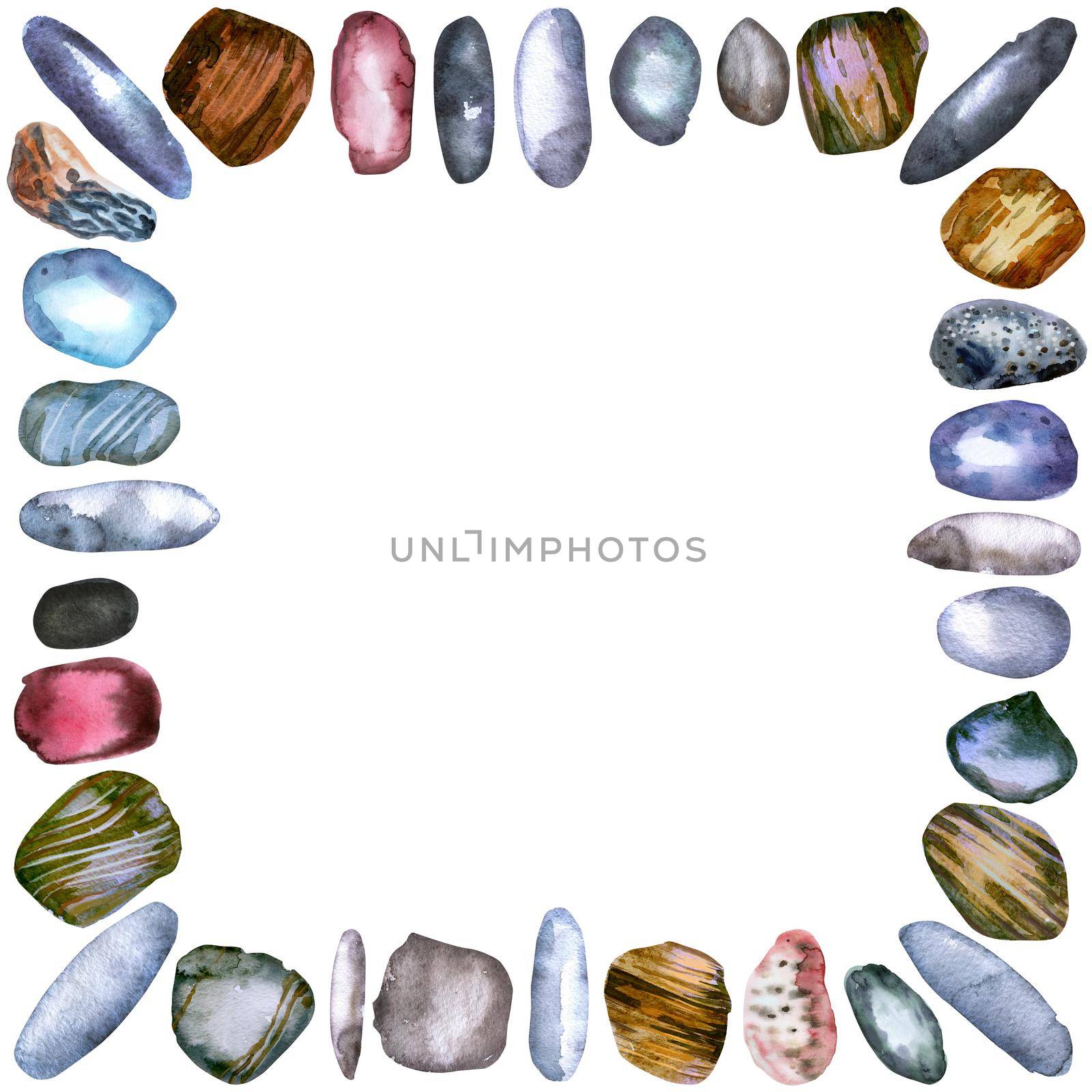 Hand drawn isolated colorful square of stones on white background