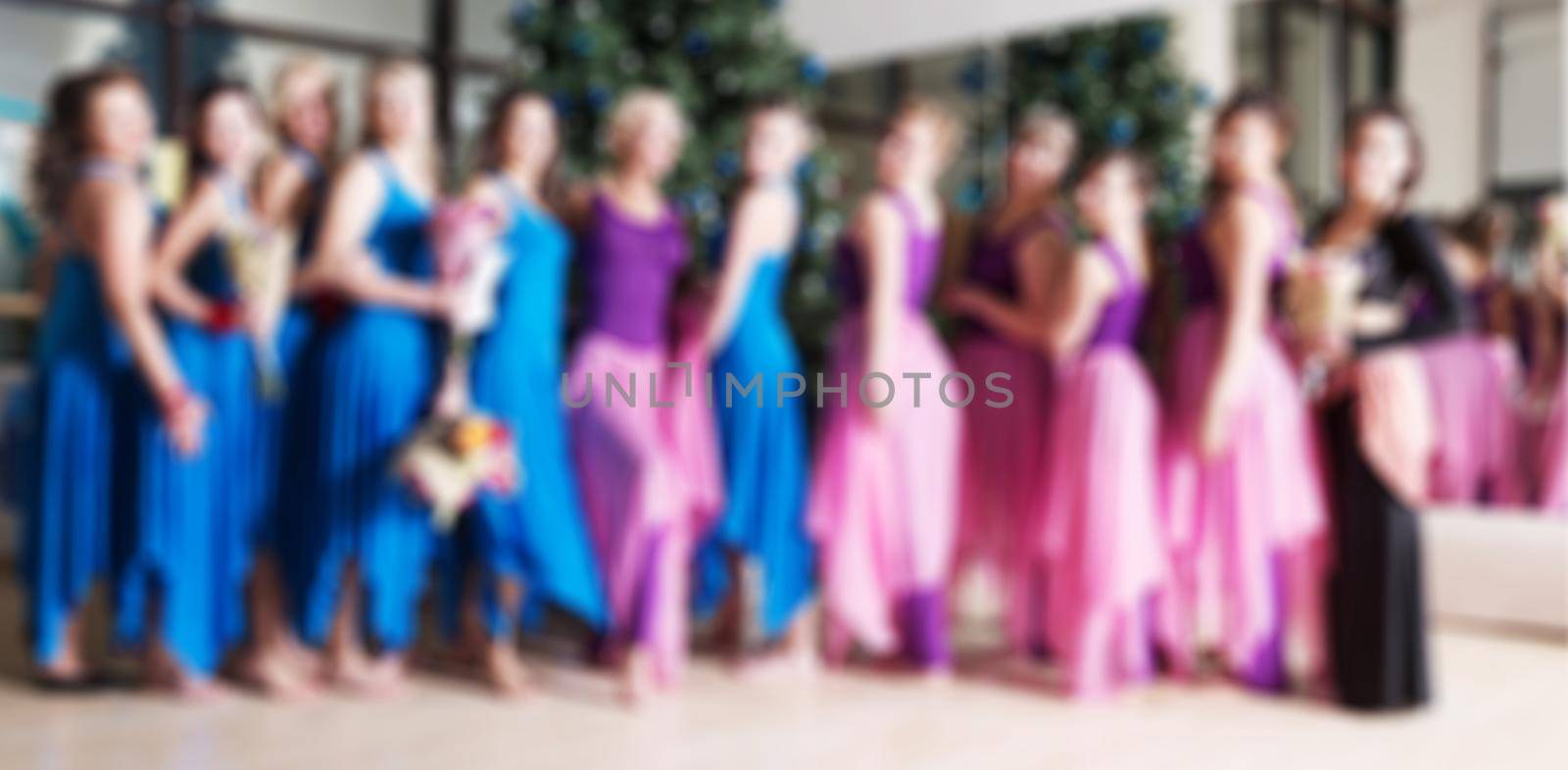 Dance class for women at fitness centre abstract blur background