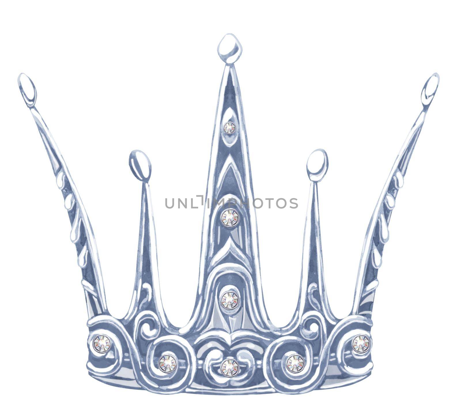 Watercolor silver crown Princess with precious stones fianit by NataOmsk