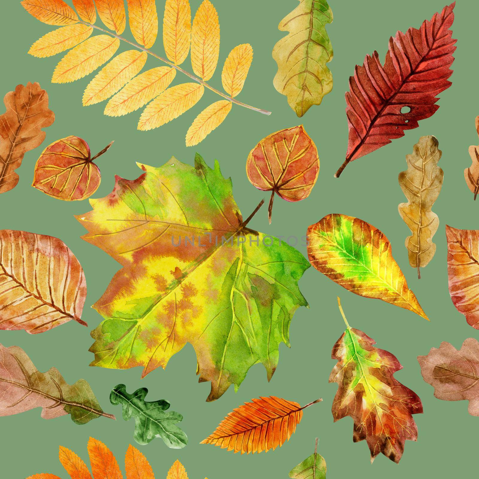 Floral seamless pattern with autumn watercolor leaves by NataOmsk