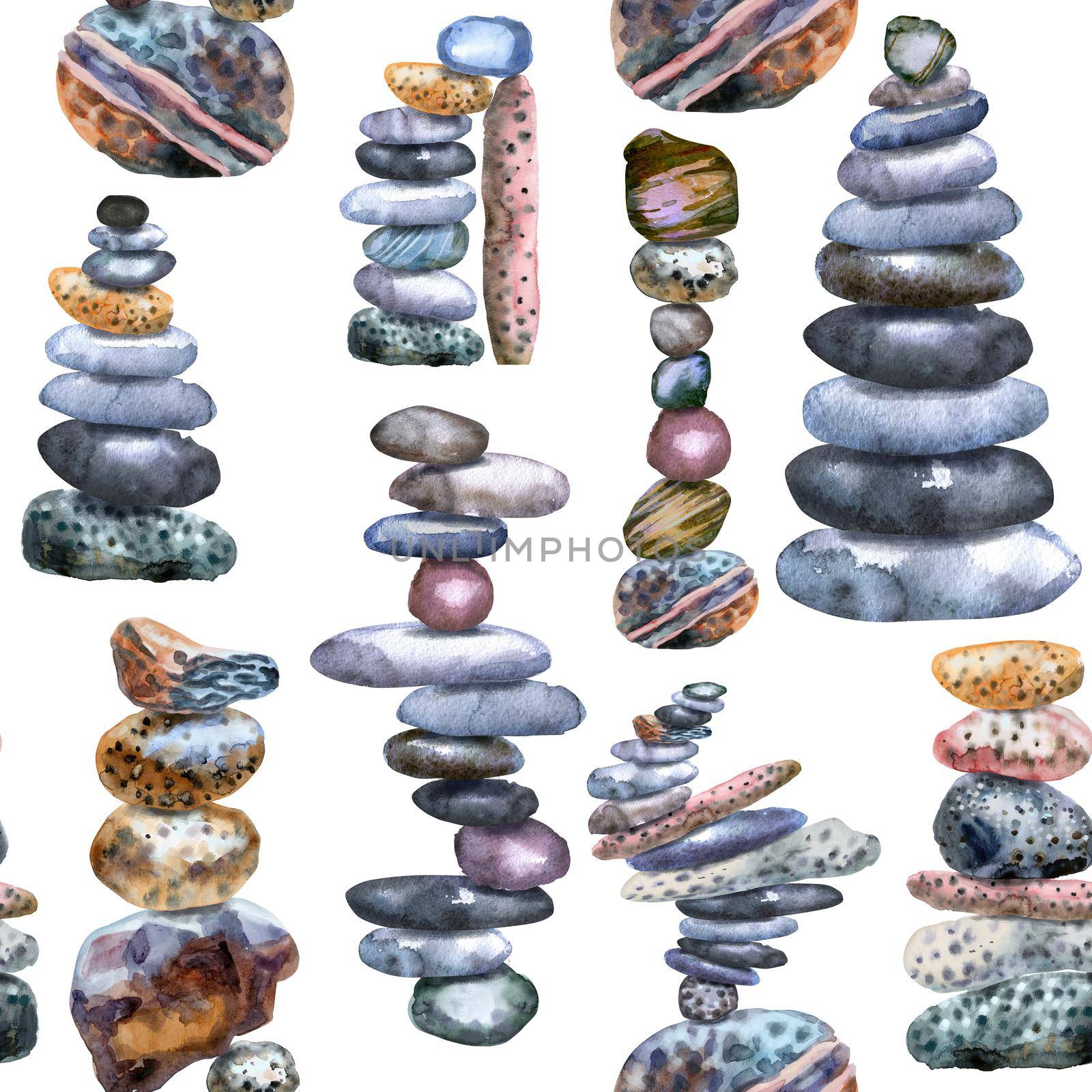 Hand drawn isolated colorful seamless pattern heap of stones on white background