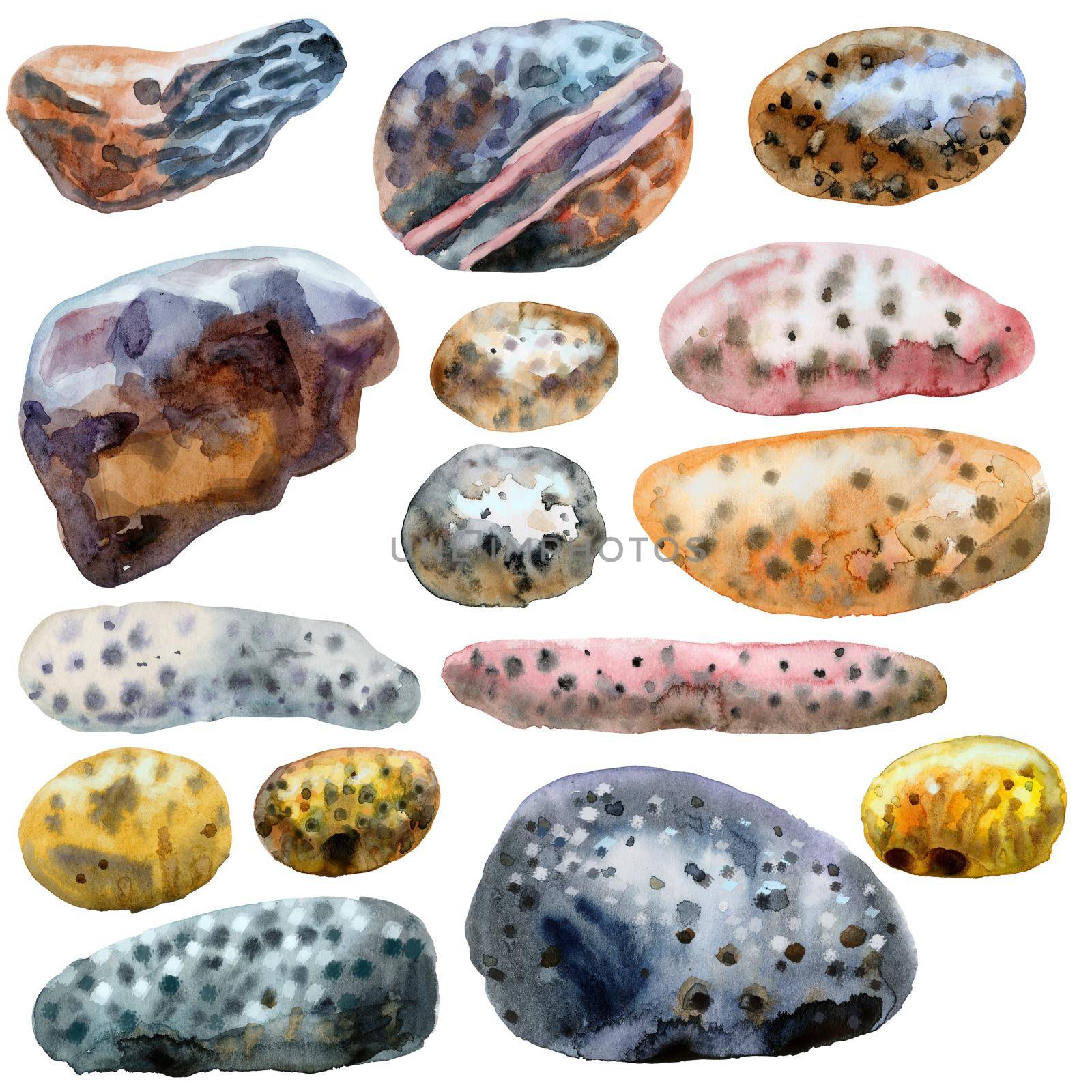 Hand drawn isolated colorful pattern of stones