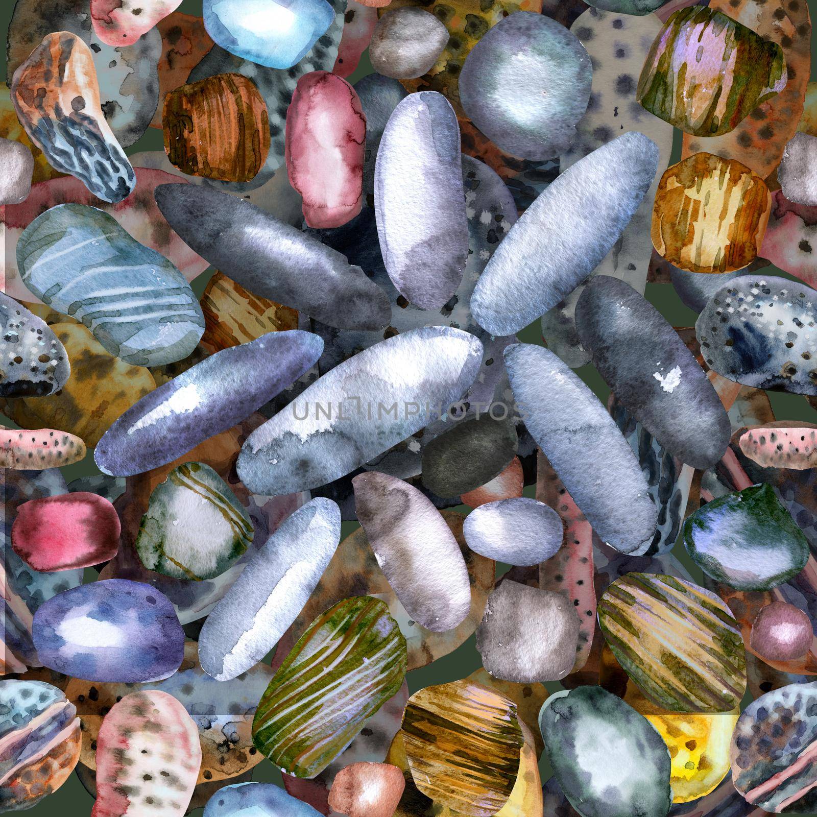 Seamless pattern of watercolour painting flat pebbles by NataOmsk