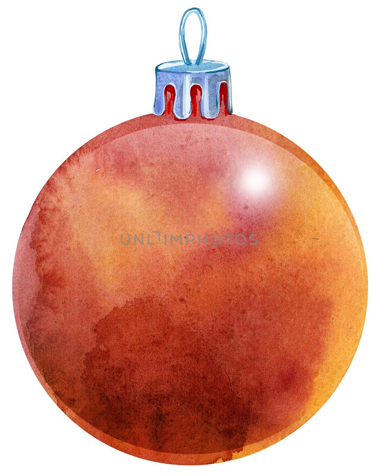 Watercolor Christmas red ball isolated on a white background.