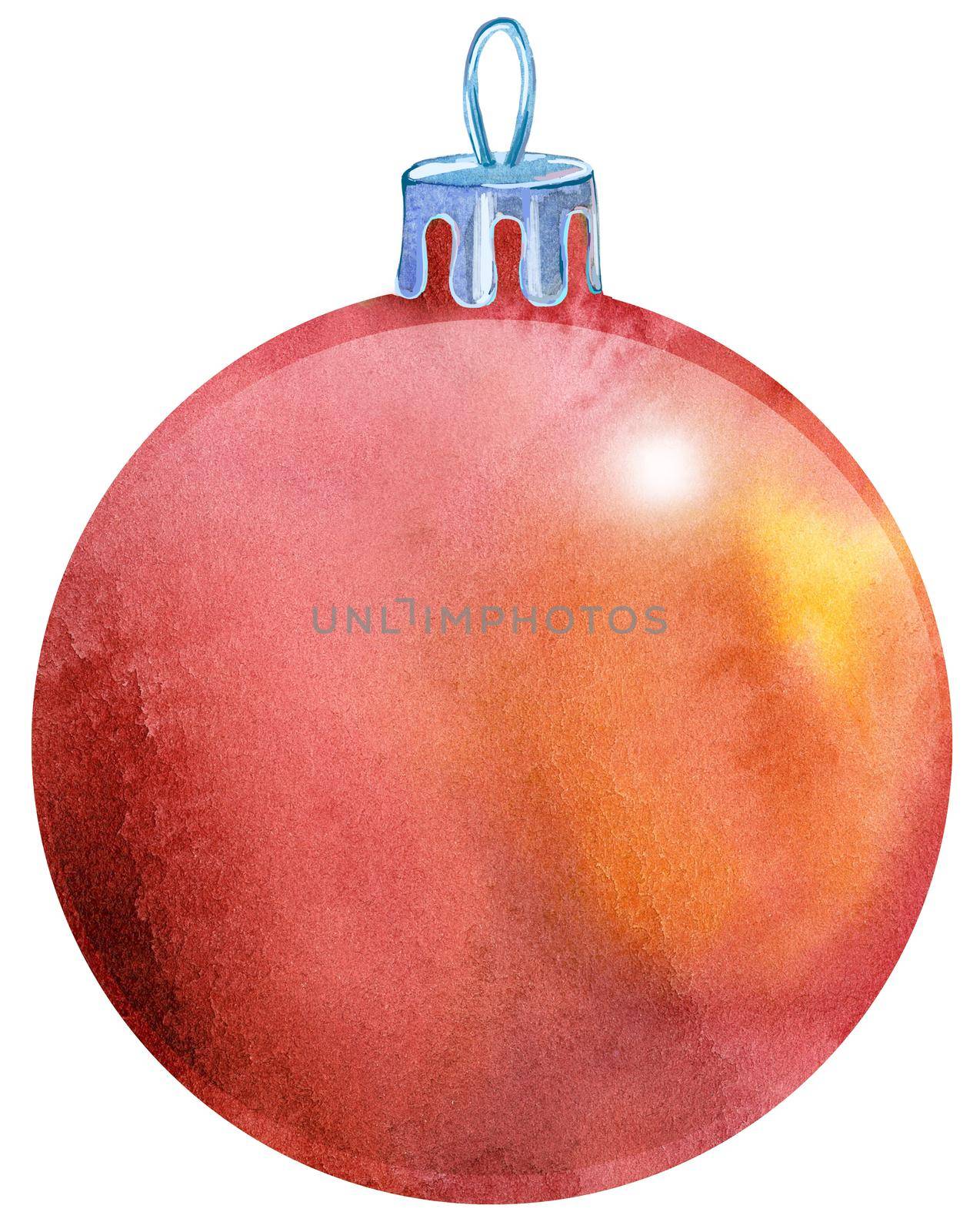 Watercolor Christmas red ball isolated on a white background.