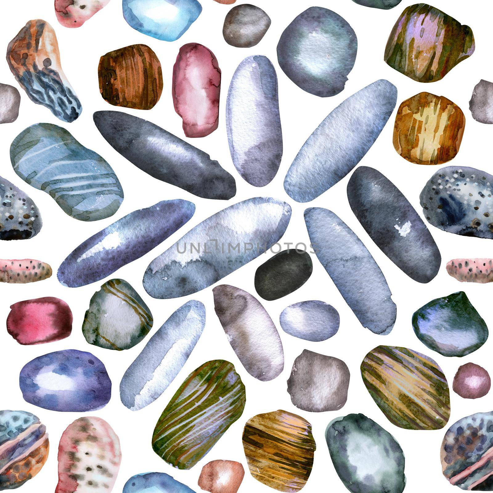 Hand drawn isolated colorful seamless pattern of stones on white background