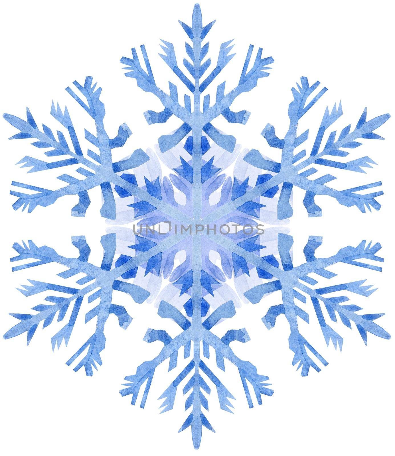 Watercolor snowflake on white background. by NataOmsk