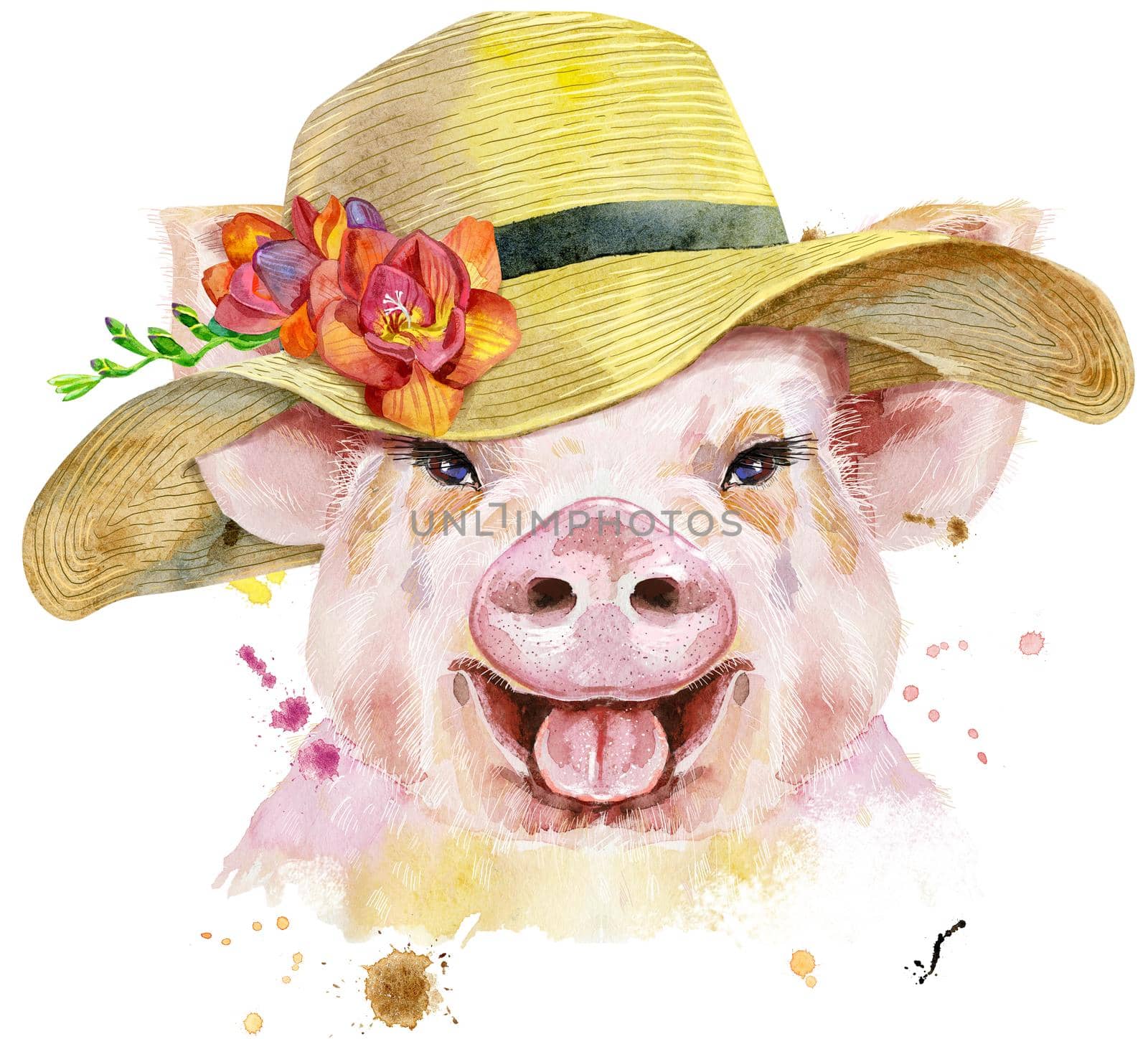 Cute piggy summer hat. Pig for t-shirt graphics.