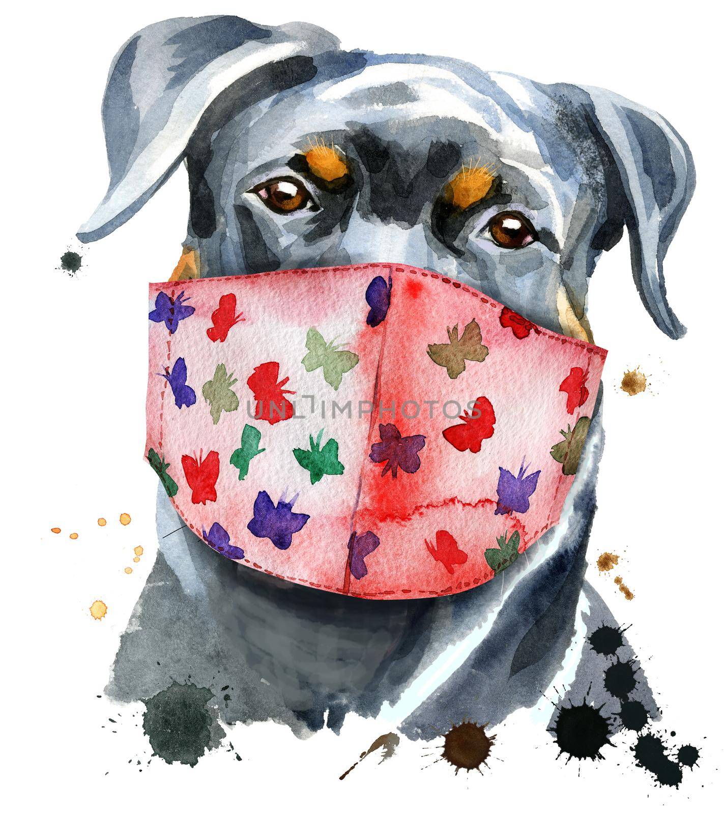 Watercolor portrait of rottweiler in medical mask by NataOmsk