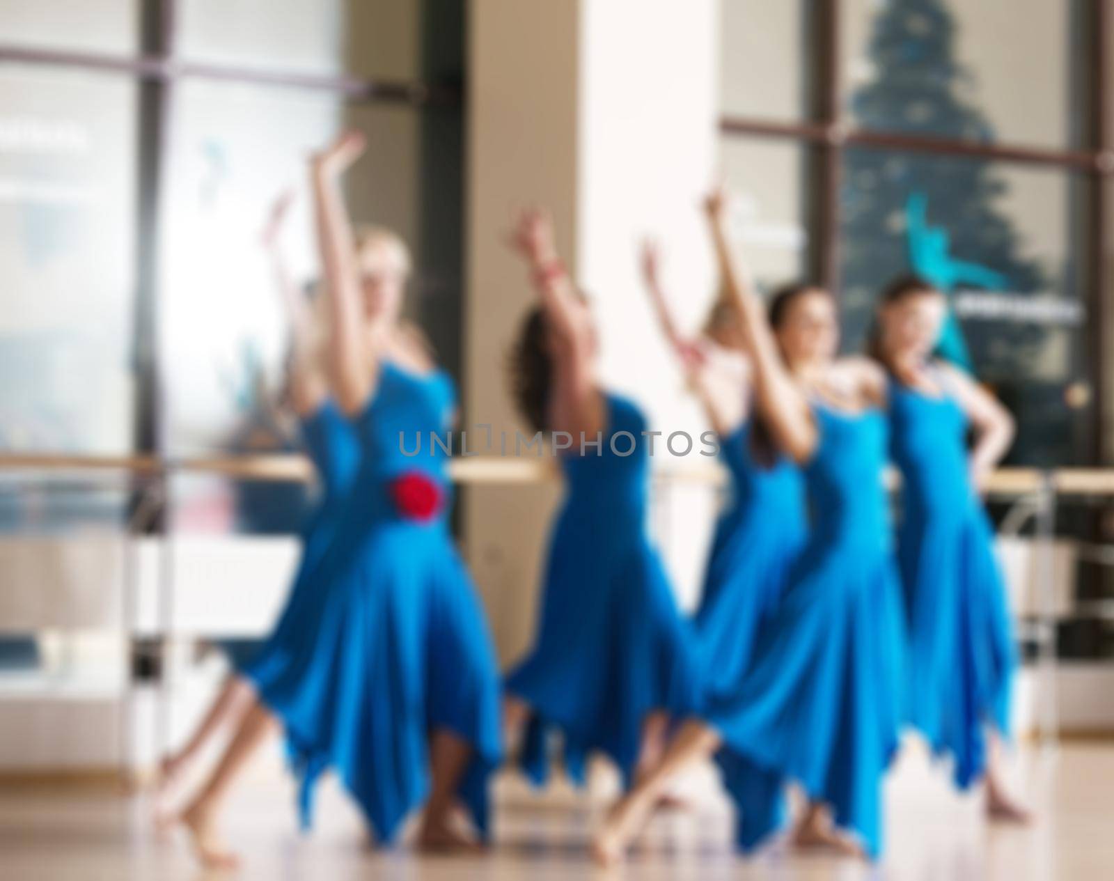 Dance class for women at fitness centre abstract blur background