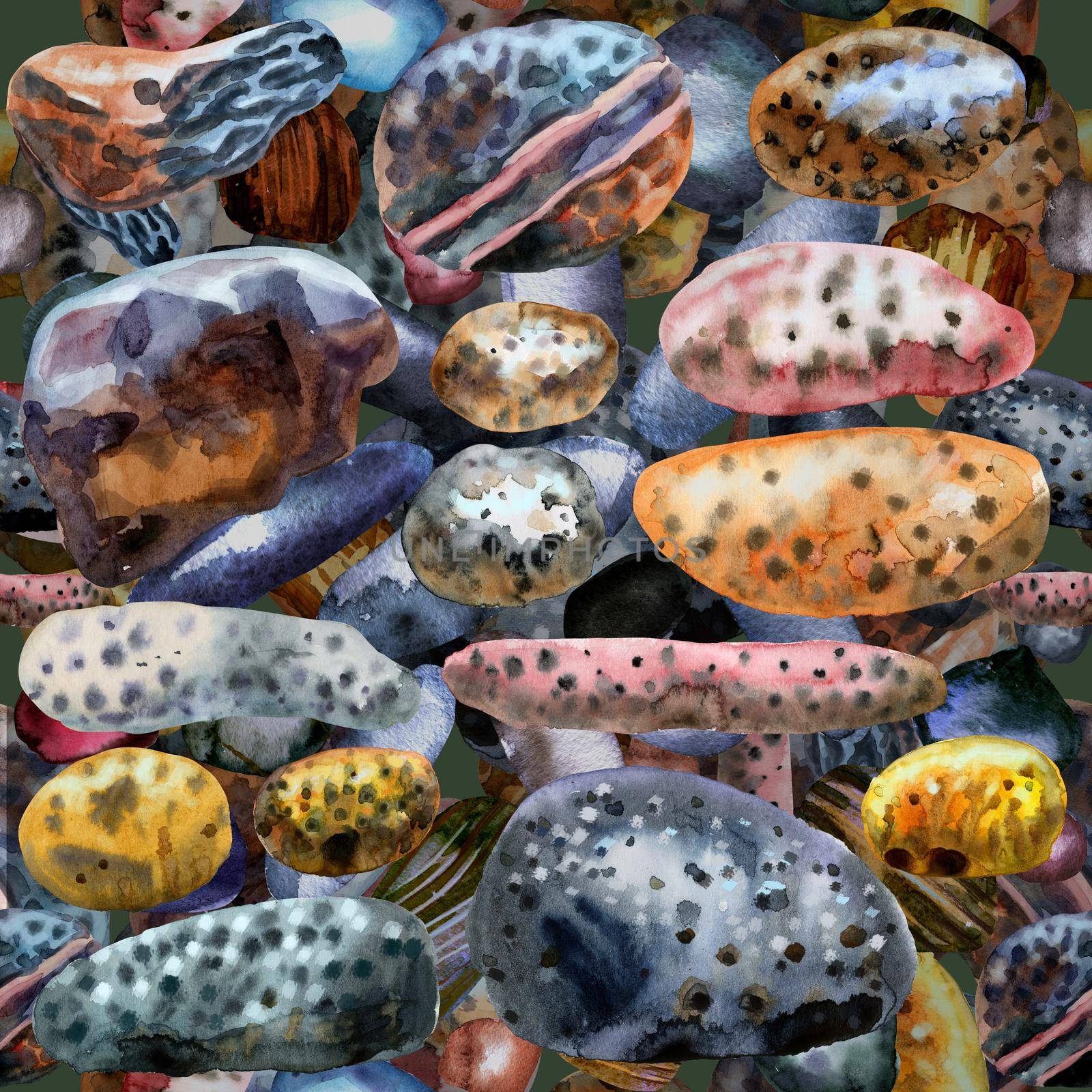 Seamless pattern of watercolour painting flat pebbles by NataOmsk